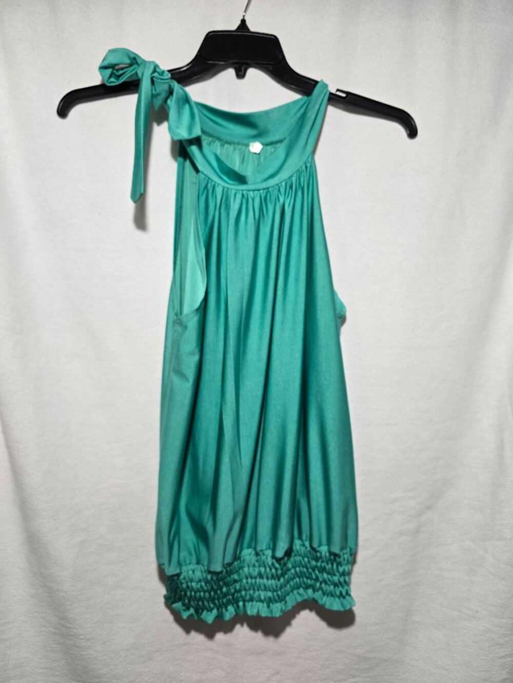SHEIN Teal Green Halter Top Blouse Size XL Bow Neck Smocked Hem